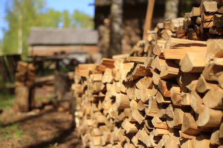 Pile of firewood in the village, wood, backgroundの写真素材