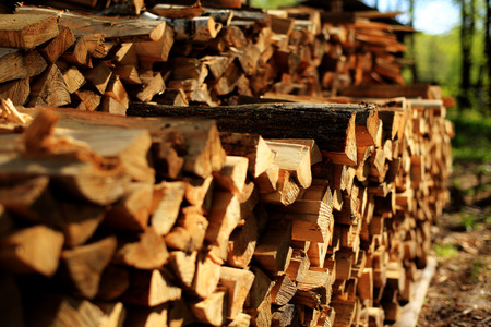 Pile of firewood in the village, wood, backgroundの写真素材