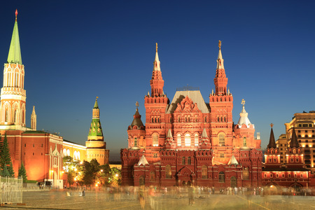 Russia, Moscow view of the Kremlin and the red square at nightの写真素材