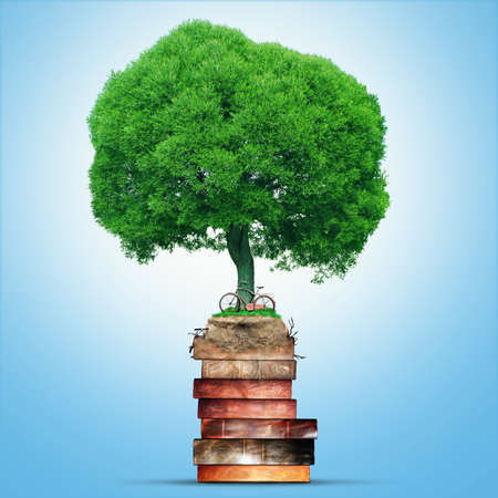 Tree of knowledge, old vintage books, symbol educationの写真素材