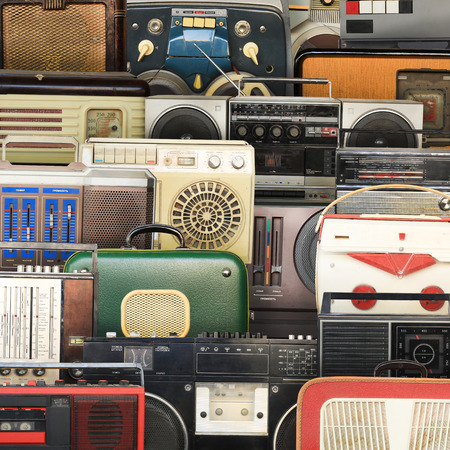 Retro recorder, audio system, collage of music, backgroundの写真素材