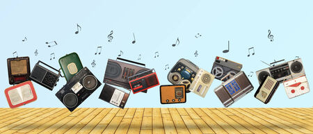 Dance retro recorders, audio system, collage of musicの写真素材