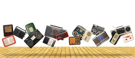 Dance retro recorders, audio system, collage of musicの写真素材