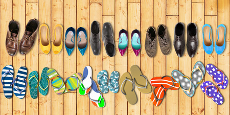 Summer holidays, office shoes colored flip flops, travelの写真素材