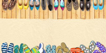 Summer holidays, office shoes colored flip flops, travelの写真素材