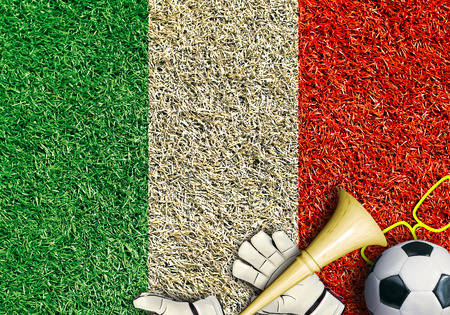 Italy, the flag on the texture of the grassの写真素材