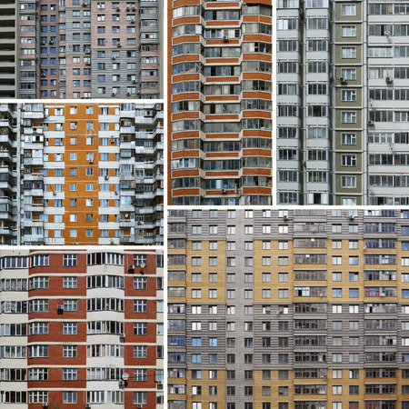 Big house, city life, windows and balconiesの写真素材