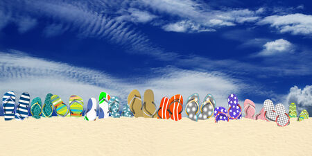 Summer holidays, office shoes colored flip flops, travelの写真素材