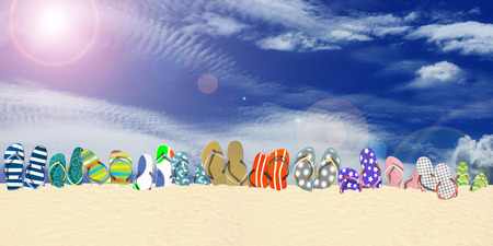 Summer holidays, office shoes colored flip flops, travelの写真素材