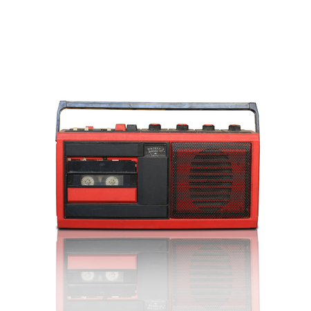 Retro recorder, audio system on the white backgroundの写真素材