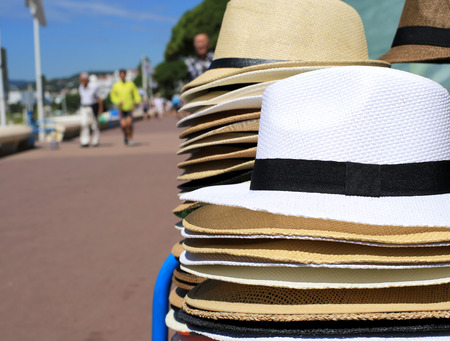 Hats laid out on the waterfront of the French Rivieraの写真素材
