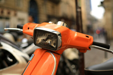 Scooter stand in line at the city Parkの写真素材