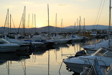 France Riviera, the marine Bay with yachts and boatsの写真素材