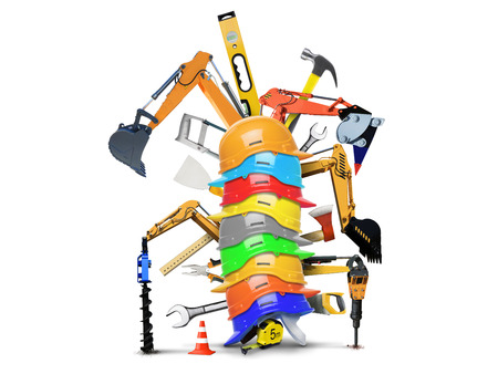 Construction machines and tools, engineering and constructionの写真素材