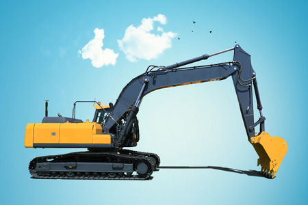 Yellow new excavator, industry engineering and constructionの写真素材