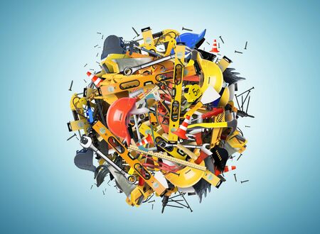 Construction tools and construction machines in the heap