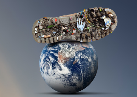 Dirty shoes is on planet Earth theme pollutionの写真素材