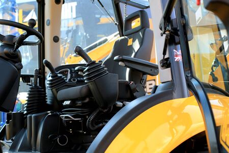 Work place in forklift with dashboardの写真素材