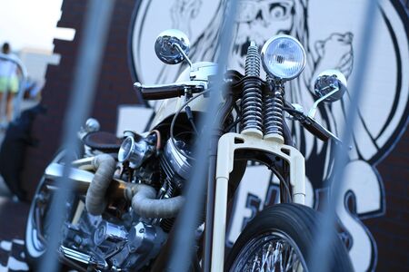 Motorcycle with chrome accents and a headlampの写真素材