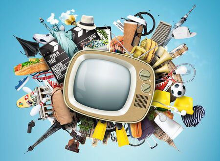 Retro TV with an antenna and different things