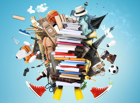 Books and magazines in different color and sizesの写真素材