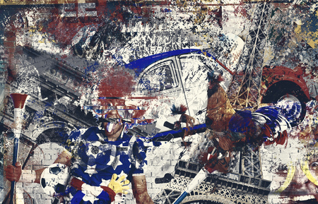 France, background in grunge style with a fanの写真素材
