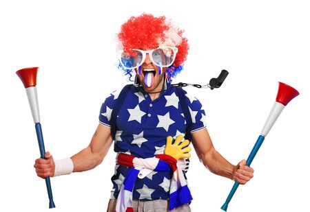 Football fan in a coloured wig and Euro Franceの写真素材
