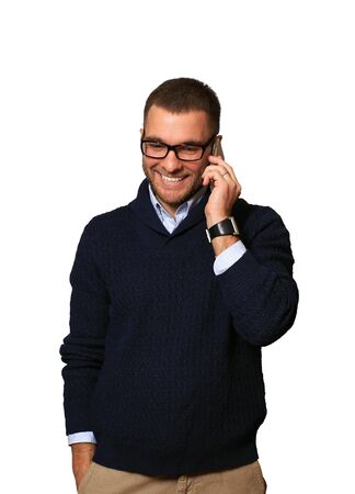 Man calling on mobile phone and smilingの写真素材