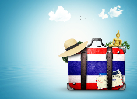 Thailand, vintage suitcase withThai flagの写真素材