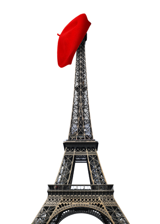 Paris landmarks, Eiffel tower with red beretの写真素材