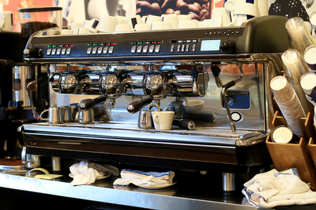Great coffee machine prepares coffee and small cupsの写真素材