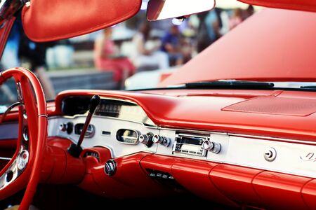 Front red panel of old retro carの写真素材