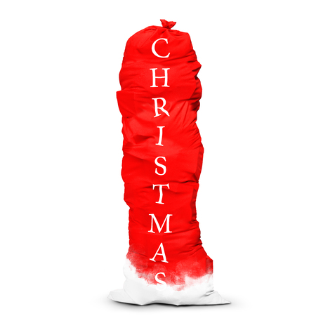 Huge red bag of Santa Claus with giftsの写真素材