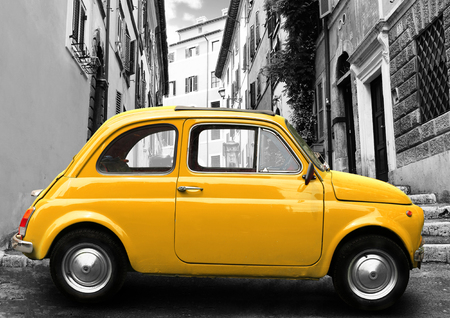 Retro car on the background of the street in Rome Italyの写真素材