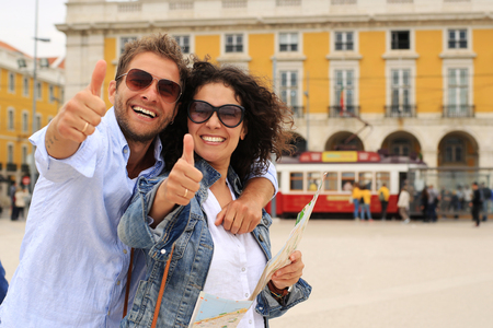 Young couple on vacation in Lisbonの写真素材