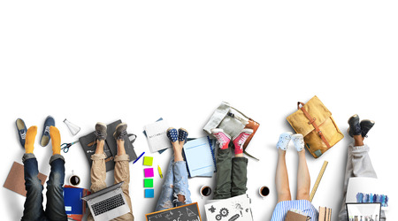 Group of students for a team with backpacks and booksの写真素材