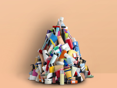 A lot of bubbles, tubes and jars of cosmeticsの写真素材
