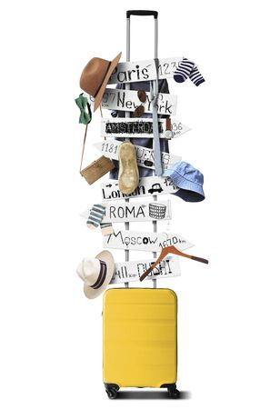 Travel suitcase and accessoriesの写真素材