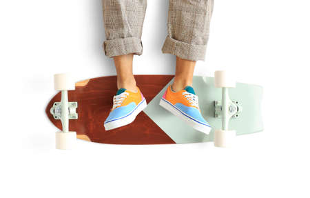 Skateboard, classic maple skateboard with white wheelsの写真素材