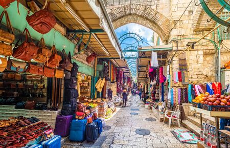 View of souvenir market in old city Jerusalem, Israel