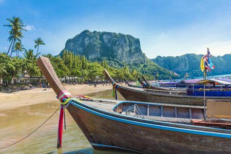 Long tail boats of  Ao Nang beach in Krabi region, Thailandの写真素材