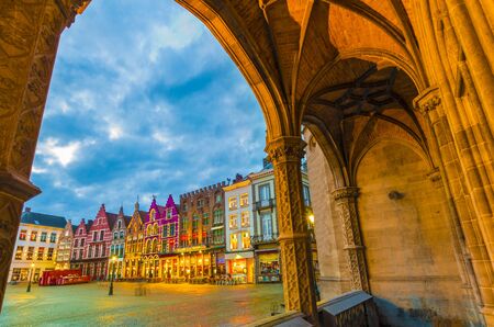 Grote Markt square in medieval city Brugge, Belgiumの写真素材