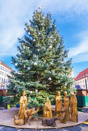 Statue of Peace Light of Bethlehem in Bratislava,  Slovakia.の写真素材
