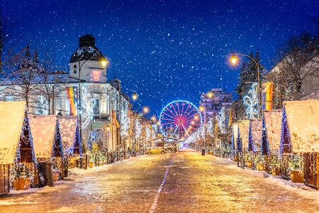 Winter landscape in Iasi at Christmas time, Romaniaの写真素材