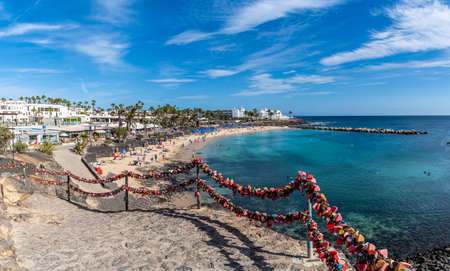 Lanzarote, Spain - October 8, 2019: Landscape with turquoise ocean water on Flamingo beach, Lanzarote, Canary Islands, Spainのeditorial素材