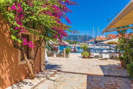 Fiskardo village and harbor on Kefalonia Ionian island, Greece.の写真素材