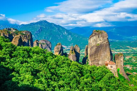 Landscape with monasteries and rock formations in Meteora, Greece.の写真素材