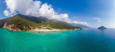Aerial view with amazing Paradise Beach on Thassos, Aegean Sea, Greeceの写真素材