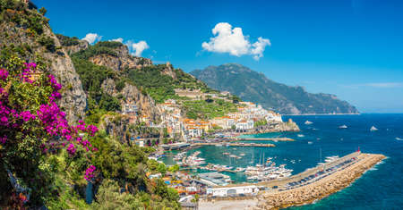 Landscape with Amalfi town at famous amalfi coast, Italyのeditorial素材