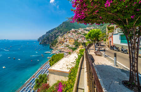 Landscape with Positano town at famous amalfi coast, Italyのeditorial素材